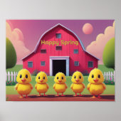 Happy Spring Chicks in Barnyard Poster (Voorkant)