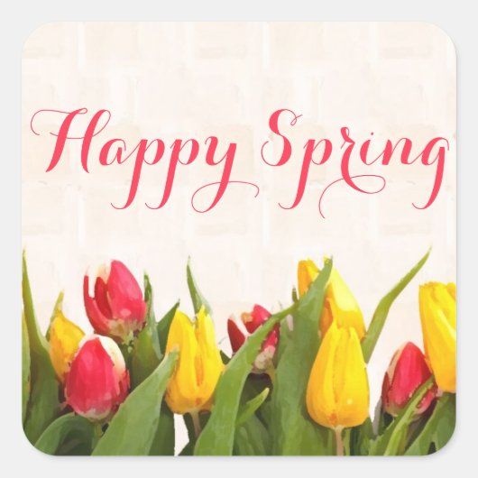 Happy Spring Colorful Tulips Vierkante Sticker (Voorkant)