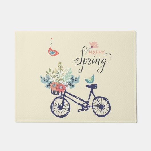Happy spring-design: fiets, bloemen en vogels deurmat (Voorkant)
