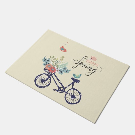 Happy spring-design: fiets, bloemen en vogels deurmat (Schuin)
