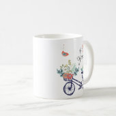 Happy spring-design: fiets, bloemen en vogels koffiemok (Voorkant rechts)