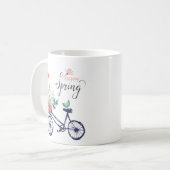 Happy spring-design: fiets, bloemen en vogels koffiemok (Voorkant links)