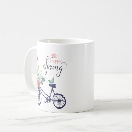 Happy spring-design: fiets, bloemen en vogels koffiemok (Voorkant links)