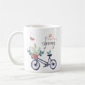Happy spring-design: fiets, bloemen en vogels koffiemok (Links)