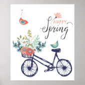 Happy spring-design: fiets, bloemen en vogels poster (Voorkant)