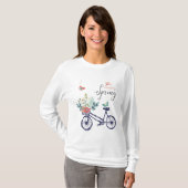 Happy spring-design: fiets, bloemen en vogels t-shirt (Voorkant volledig)