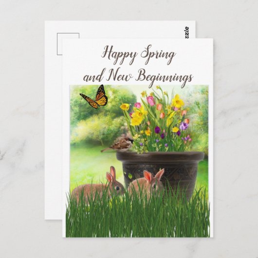 Happy Spring / Easter Collage Art Flowers Briefkaart (Voorkant / Achterkant)