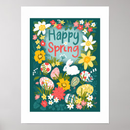Happy Spring Easter eierjacht bloemenveld Poster