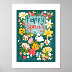 Happy Spring Easter eierjacht bloemenveld Poster