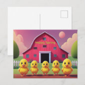 Happy Spring Five Yellow Chicks in Barnyard Briefkaart (Voorkant / Achterkant)