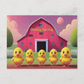 Happy Spring Five Yellow Chicks in Barnyard Briefkaart (Voorkant)