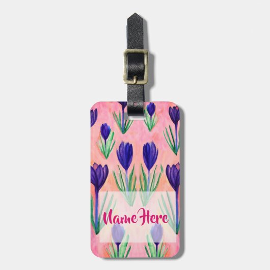 Happy Spring Floral Custom Bagagelabel (Voorkant verticaal)