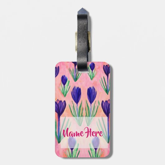 Happy Spring Floral Custom Bagagelabel (Achterkant verticaal)