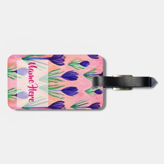 Happy Spring Floral Custom Bagagelabel (Achterkant horizontaal)