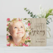 Happy Spring Floral | Linnen foto Wenskaart Kaart (Staand voorkant)
