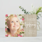 Happy Spring Floral | Linnen foto Wenskaart Kaart (Staand voorkant)