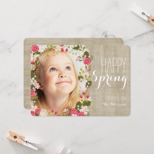 Happy Spring Floral | Linnen foto Wenskaart Kaart (Voorkant / Achterkant in situ)