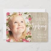 Happy Spring Floral | Linnen foto Wenskaart Kaart (Voorkant)