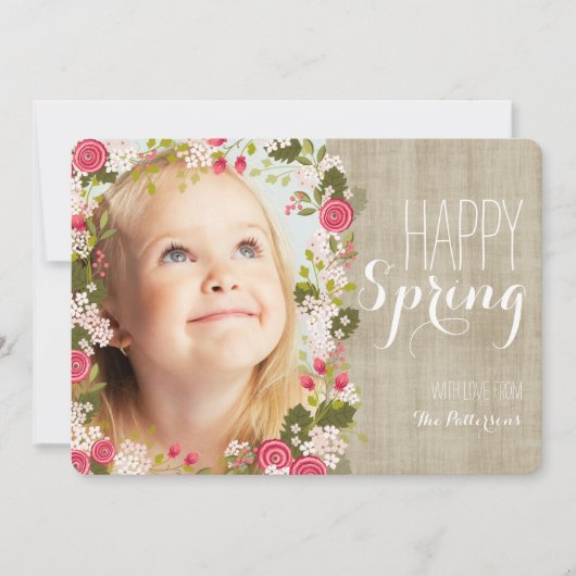 Happy Spring Floral | Linnen foto Wenskaart Kaart (Voorkant)