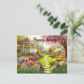 Happy Spring Flower Garden Landschap Feestdagenkaart (Staand voorkant)