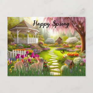 Happy Spring Flower Garden Landschap Feestdagenkaart