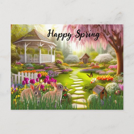 Happy Spring Flower Garden Landschap Feestdagenkaart (Voorkant)