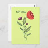 Happy Spring Flower Line Art Briefkaart (Voorkant / Achterkant)