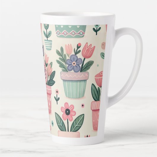 Happy Spring Flower Pot Print Design Latte Mok (Rechts)