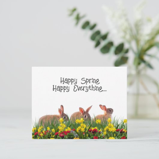 Happy Spring Flowers en Rabbits Briefkaart (Staand voorkant)