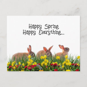 Happy Spring Flowers en Rabbits Briefkaart