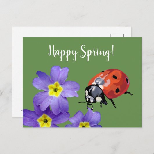 Happy Spring Flowers Ladybug Briefkaart (Voorkant / Achterkant)