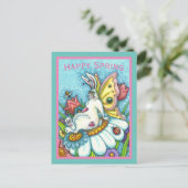HAPPY SPRING FLUTTERBUN RABBIT, FUNNY BUNNY FAIRY BRIEFKAART (Staand voorkant)