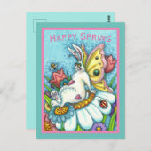 HAPPY SPRING FLUTTERBUN RABBIT, FUNNY BUNNY FAIRY BRIEFKAART (Voorkant / Achterkant)