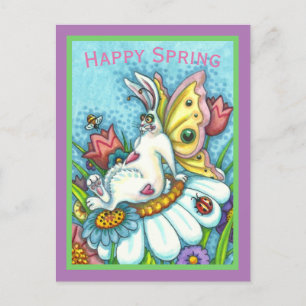 HAPPY SPRING FLUTTERBUN RABBIT, FUNNY BUNNY FAIRY BRIEFKAART