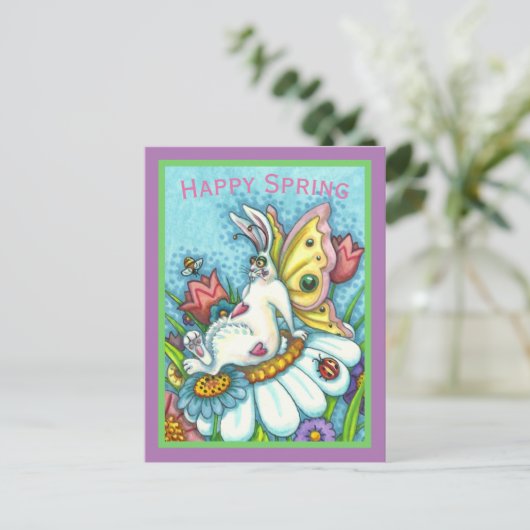 HAPPY SPRING FLUTTERBUN RABBIT, FUNNY BUNNY FAIRY BRIEFKAART (Staand voorkant)