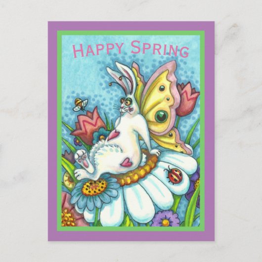 HAPPY SPRING FLUTTERBUN RABBIT, FUNNY BUNNY FAIRY BRIEFKAART (Voorkant)