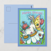 HAPPY SPRING FLUTTERBUN RABBIT, FUNNY BUNNY FAIRY BRIEFKAART (Voorkant / Achterkant)
