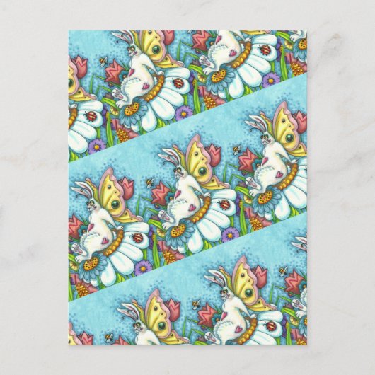 HAPPY SPRING FLUTTERBUN RABBIT, FUNNY BUNNY FAIRY BRIEFKAART (Voorkant)