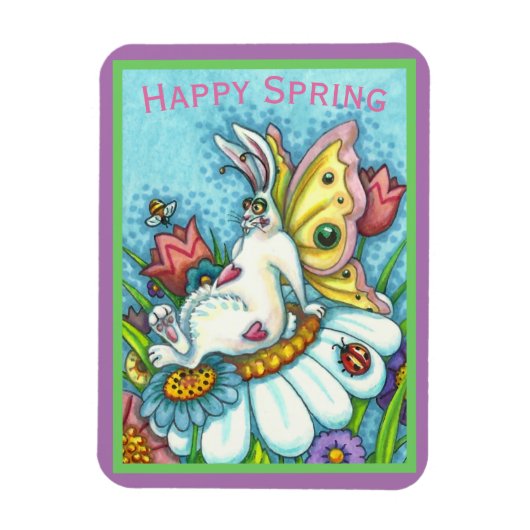 HAPPY SPRING FLUTTERBUN RABBIT, FUNNY BUNNY FAIRY MAGNEET (Verticaal)