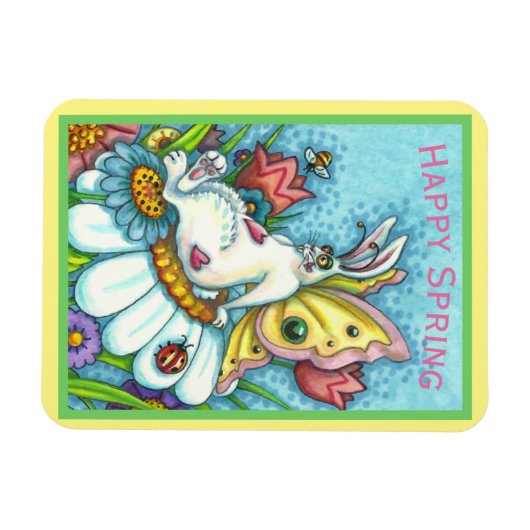 HAPPY SPRING FLUTTERBUN RABBIT, FUNNY BUNNY FAIRY MAGNEET (Horizontaal)