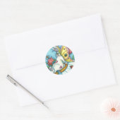 HAPPY SPRING FLUTTERBUN RABBIT, FUNNY BUNNY FAIRY RONDE STICKER (Envelop)