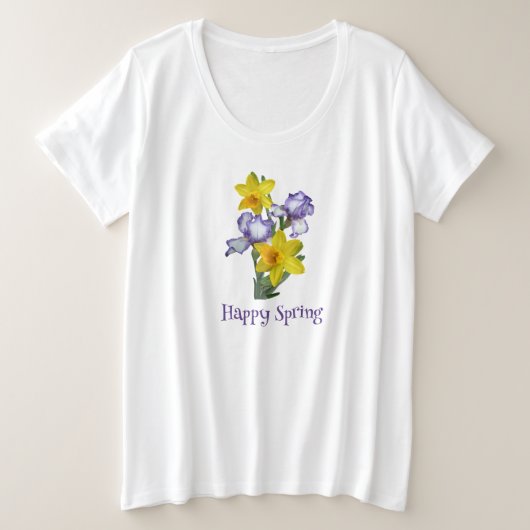 Happy Spring Irissen en narcissen Grote Maat T-shirt (Design voorkant)