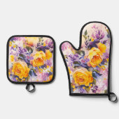 Happy Spring Kleurrijke Geschilderde Bloemen Ovenwant & Pannenlap Set (Voorkant)