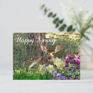 Happy Spring L Deer en Tulips Flat Kaart