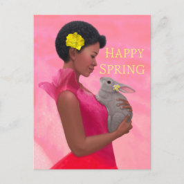 "Happy Spring Lady met konijn." Briefkaart
