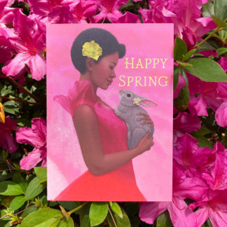 "Happy Spring Lady met konijn." Wenskaart Kaart