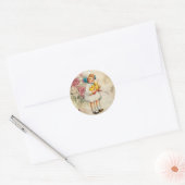 Happy Spring  Meisje & Kuikens Ronde Sticker (Envelop)