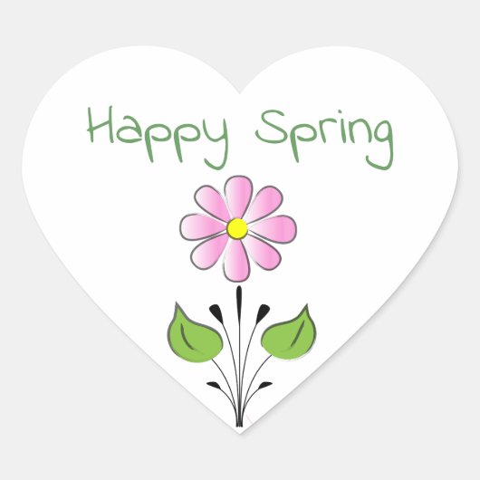 Happy Spring met Pink Flower Schattige Hart Sticker (Voorkant)