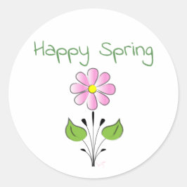 Happy Spring met Pink Flower Schattige Ronde Sticker