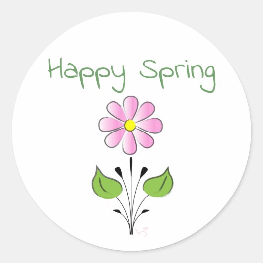 Happy Spring met Pink Flower Schattige Ronde Sticker (Voorkant)